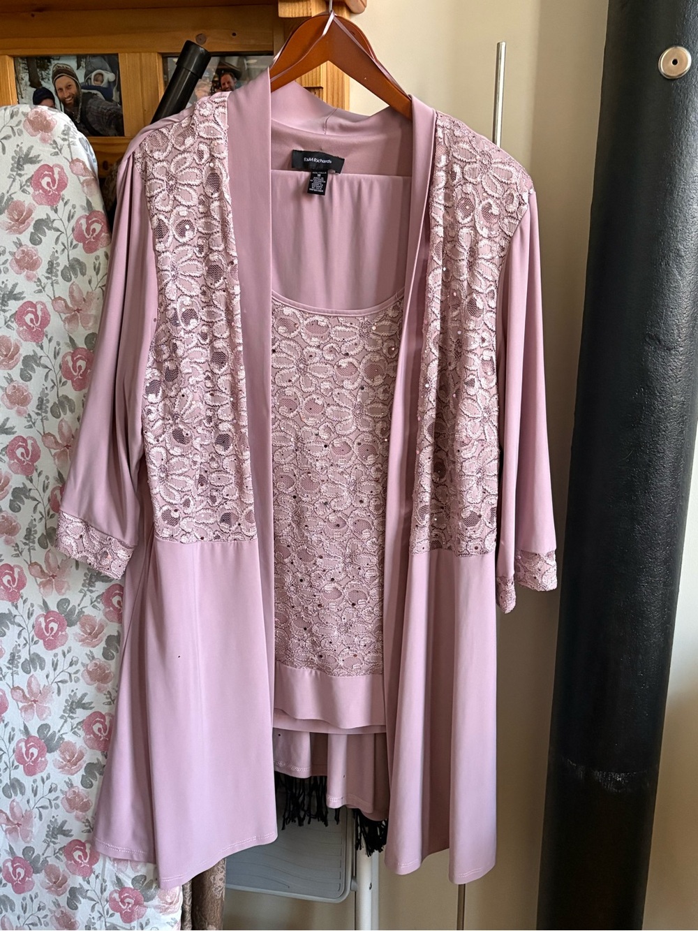 R&M Richards Dusty Rose Lace Trim Tank & Duster